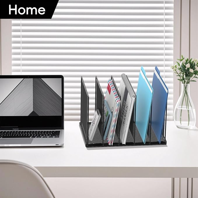 File Organizer for Desk, 5-Section Vertical File Sorter, Paper Holder Organizer Standing Metal File Folder for Office Home Classroom, Black 2 PACK - Image 8