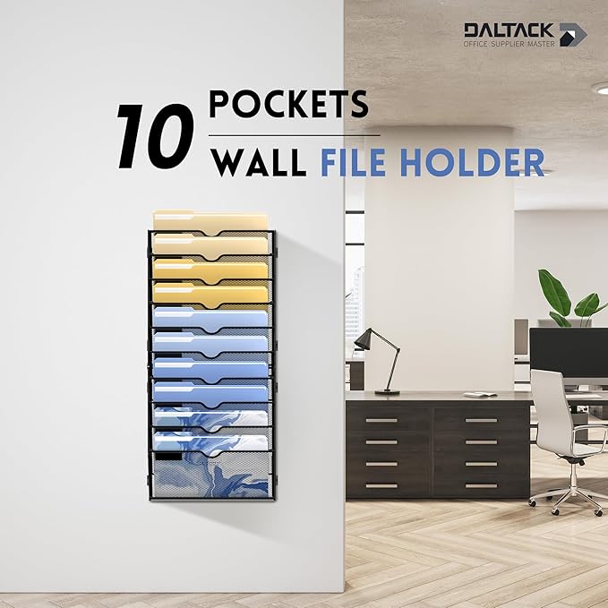DALTACK 10 Tier Wall File Organizer, Mail Organizer Wall Mounted, Black | Hanging File Organizer for Papers&Clipboard&Magazine, Suitable for Office Home School Classroom, Assembly Needed, Black - Image 2