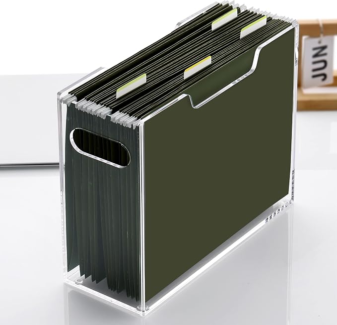 DINGHUO Acrylic Hanging File Organizer Box with Handles | Letter Size Clear File Folder Organizer, Portable File Holder for Desk Home Office School - Image 9