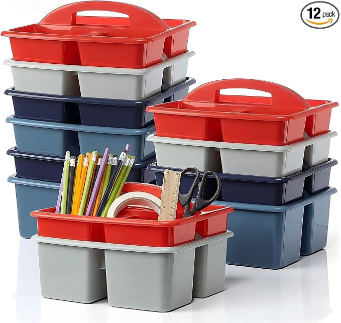 Kathfly 12 Pack Classroom Caddy Organizer with Handle, Plastic Art Craft Cleaning Caddy Bulk, Small Multipurpose Supply Organization Storage Basket for Table Desk Office Pencil Teacher (Blue Red) by Kathfly