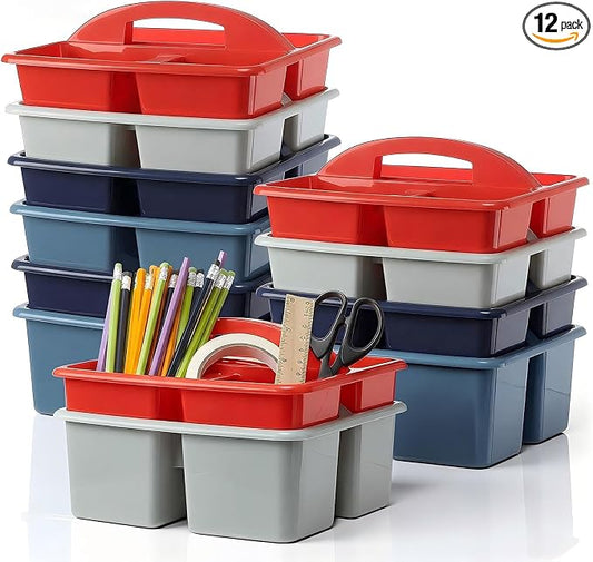 Kathfly 12 Pack Classroom Caddy Organizer with Handle, Plastic Art Craft Cleaning Caddy Bulk, Small Multipurpose Supply Organization Storage Basket for Table Desk Office Pencil Teacher (Blue Red) by Kathfly