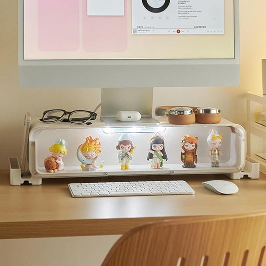 WMM Monitor Stand Riser, Computer Monitor Stand with Drawer and Display Minifigures, Computer Desktop Stand with Lights, Removable Elevated Structure, Compatible with Computers, Desktops, and Laptops by WMM