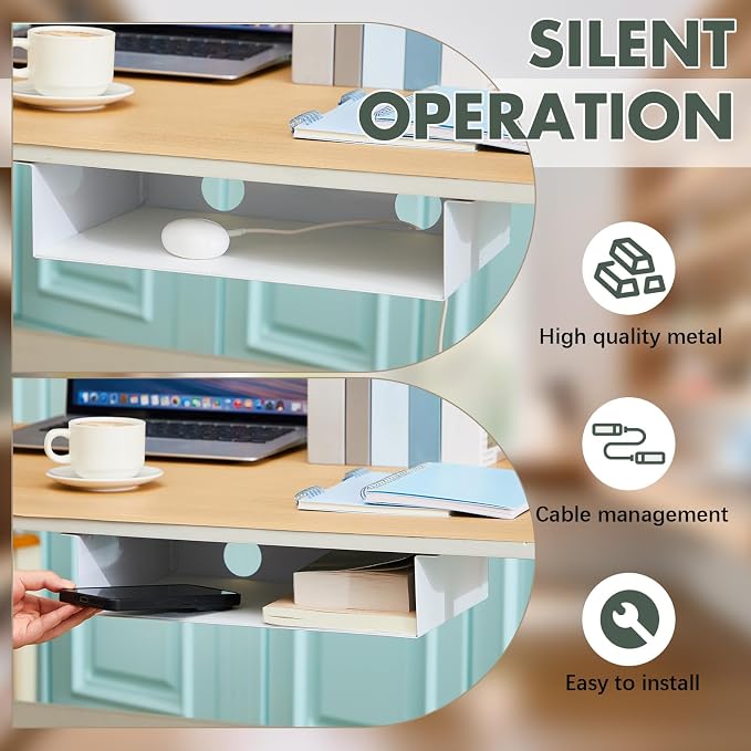 Yaocom 2 Pack 13 Inch Under Desk Hanging Shelf, Carbon Steel Storage Tray with Mute Felt Sheets, Mount Shelves Organizer for Office Home Workstation Gaming Stand Up(13x8x2.8 in/Storage Shelf, White) - Image 4