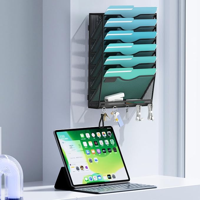 Gawerk 7-Tier Wall File Organizer Hanging Wall File Holder Wall Mount Paper Folder Organize, Mesh Magazine Document Mail Organizer for Office School Home, Black - Image 4