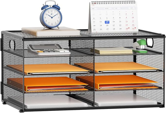 Marbrasse 5 Tier Desktop Literature Organizer, Mesh Paper Organizer Desk Organizers, File Sorter Mail Center Paper Storage Cabinet Classroom Keepers Mailbox for Office Home School, Black by Marbrasse