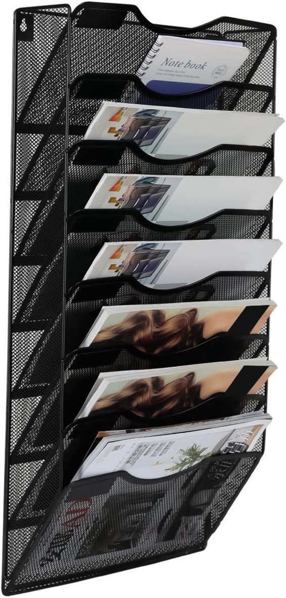 EasyPAG 8 Pocket Mesh Wall File Organizer, Hanging Paper Folder Holder with Classify Label, Vertical Wall Mount Mail Organizer for Office Home Classroom, Black by EasyPAG