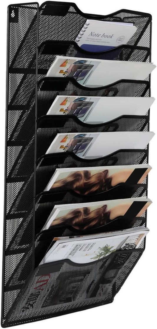 EasyPAG 8 Pocket Mesh Wall File Organizer, Hanging Paper Folder Holder with Classify Label, Vertical Wall Mount Mail Organizer for Office Home Classroom, Black by EasyPAG