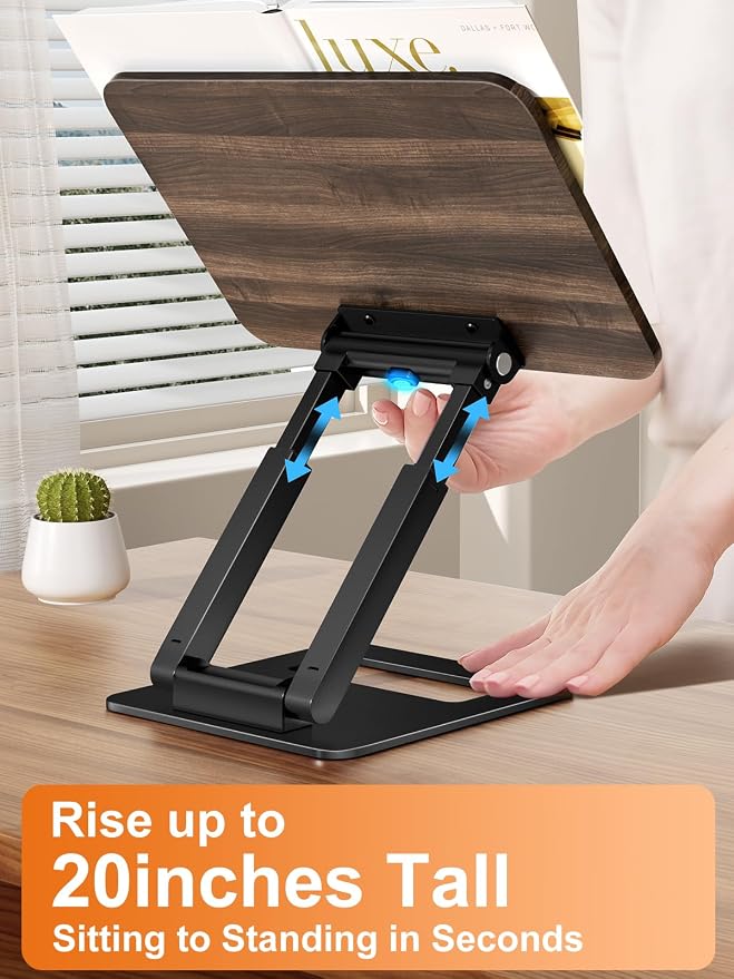 Tounee Telescopic Book Holder - Adjustable Height Cookbook Stand with Elastic Page Clips (Black) - Image 2