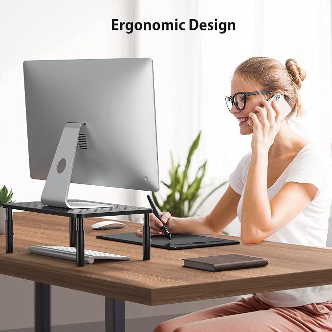 Monitor Stand, Monitor Riser 3 Height Adjustable, Laptop Stand Desk With Metal Vented Platform, Computer Stand for Printer, Laptop, PC Tower, Laptop Stand for Office & Home - Image 7