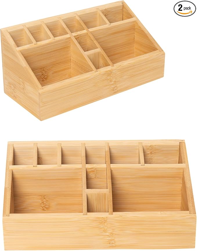 2 Pack Small Bamboo Art Supply Organizer | Art Supply Holder & Office Storage Caddy, For Colored Pencils, Crayons, Paintbrushes by Saparim
