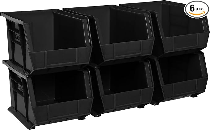 Akro-Mils 30239 AkroBins Plastic Storage Bins, 11"x8"x7", Black, 6-Pack | Space-Saving Stackable Bins for Garage, Pantry, Craft Organization by Akro-Mils
