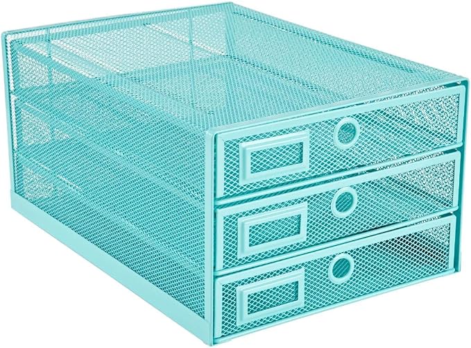 Annova Desk Organizer Wire Mesh 3 Tier Sliding Drawers Paper Sorter/Multifunctional/Premium Solid Construction for Letters, Documents, Mail, Files, Paper, Kids' Art Supplies (Turquoise) by LivingNecessities