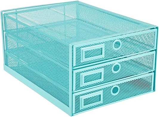 Annova Desk Organizer Wire Mesh 3 Tier Sliding Drawers Paper Sorter/Multifunctional/Premium Solid Construction for Letters, Documents, Mail, Files, Paper, Kids' Art Supplies (Turquoise) by LivingNecessities