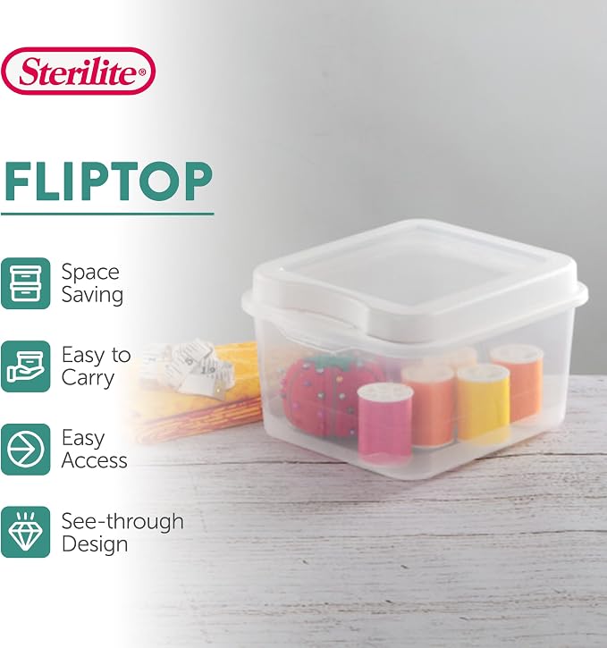 Sterilite FlipTop, Stackable Small Storage Bin with Hinging Lid, Plastic Container to Organize Desk at Home or Office, Clear, 36-Pack | Bin with Hinged Lid, Stackable Multipurpose Organizer for Art & Craft Supplies, Accessories, Photos & CDs, Home or O... - Image 3
