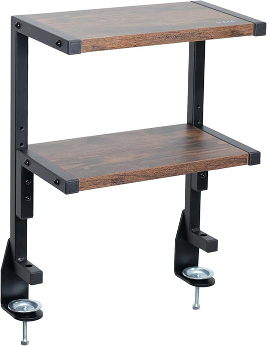 VIVO Vintage Brown Clamp-on 13 inch 2-Tier Desk Shelf, STAND-SHELF2C-N | Above or Below Desk, Rustic 2 Level Shelving Unit for Table Accessories Gaming Devices & More, Storage Tray Desktop Organizer by Unknown