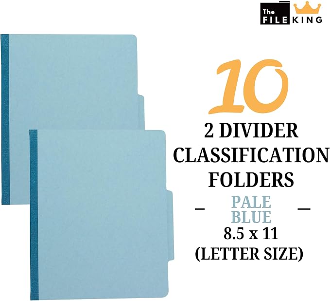 The File King Classification Folders 2 Dividers Letter Size - Pale Blue, 10 Pack | Pressboard Classification Folder | 2-Inch Expansion | Made in USA | Medical File Folders with Dividers and Prongs - Image 2