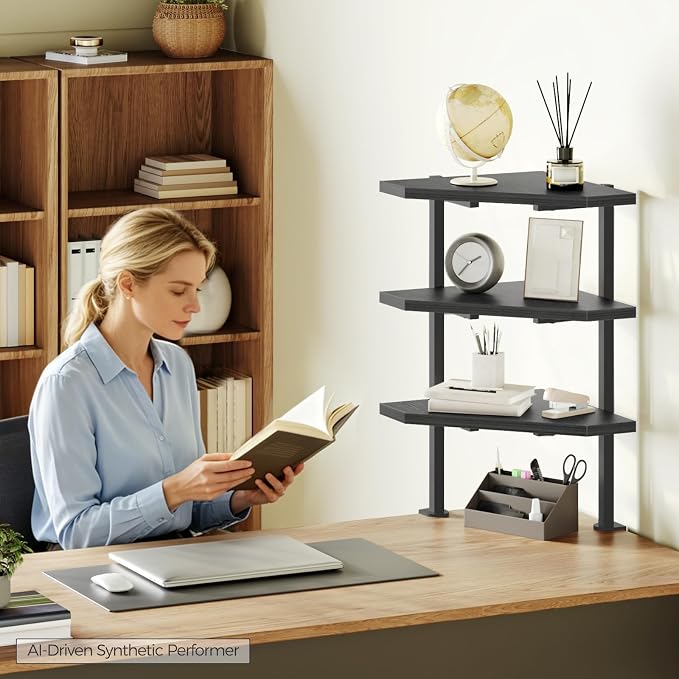 MAHANCRIS Clamp on Desk Corner Organizer, 3-Tier Desktop Shelf, Adjustable Desk Corner Storage Shelf with Metal Frame, for Office, Game Room, Black DSBK5501 - Image 4
