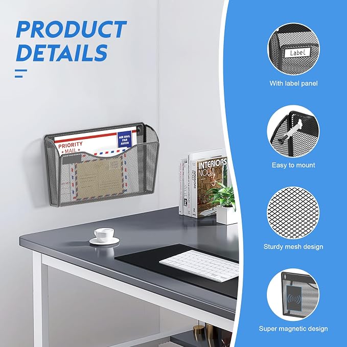 samstar 6 Pack Magnetic File Holder, Mesh Wall File Organizer File Pocket Mail Organizer Paper Folder Holder for Office/Home, No Drilling(Magnetic) - Image 6