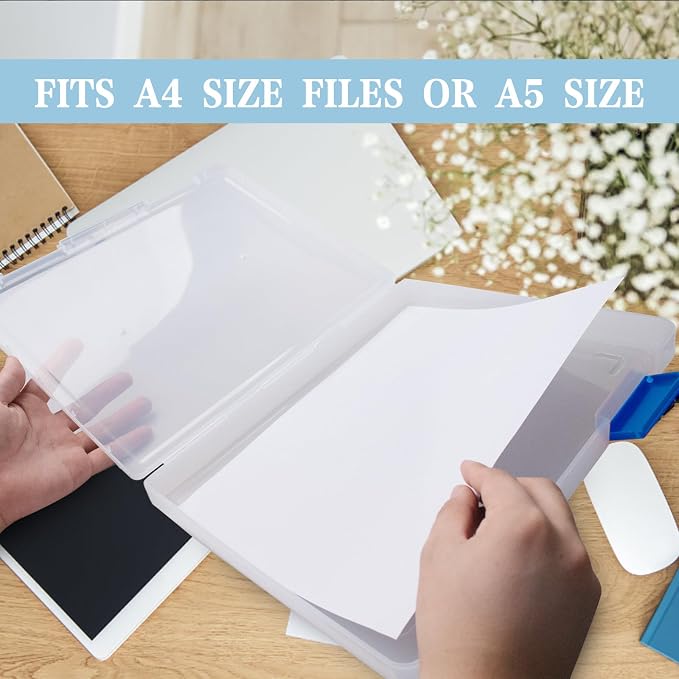 12 Pcs Clear A4 A5 File Box Document Plastic Storage Box with 48 Labels File Holder Organizer Paper Plastic Case Magazine Protector with Buckle Office School Supplies(Blue) - Image 4