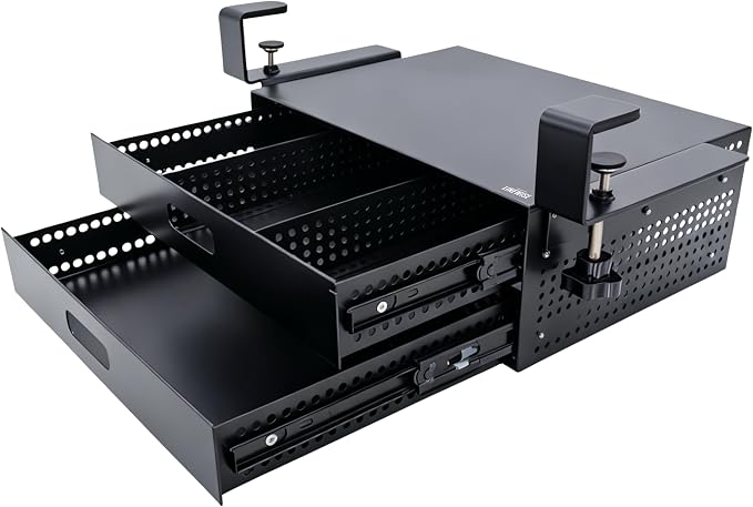 Clamp-On Under Desk Drawer Slide Out - No-Drill Metal Storage, LINEWISE | Also works as an under-table storage drawer, organizer, or attachment - installs in minutes, no tools, no damage. by Unknown