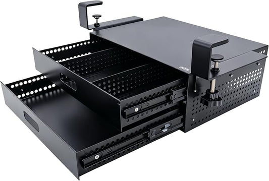 Clamp-On Under Desk Drawer Slide Out - No-Drill Metal Storage, LINEWISE | Also works as an under-table storage drawer, organizer, or attachment - installs in minutes, no tools, no damage. by Unknown