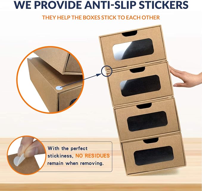 Shoe Box 12 Pack,13.2 x 8.3 x 5.1in Waterproof Storage Boxes, Socks, Stationery, Toys, Underwear,Heavy Duty,Stack-able Cardboard Boxes,with Marking Labels,Transparent Window - Image 5