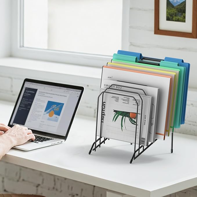 Incline Sorter Desk File Organizer, Metal Desk Magazine Folder Holder with 8-Section Vertical Compartments Rack File Organizer for Office, Home, School - Image 6