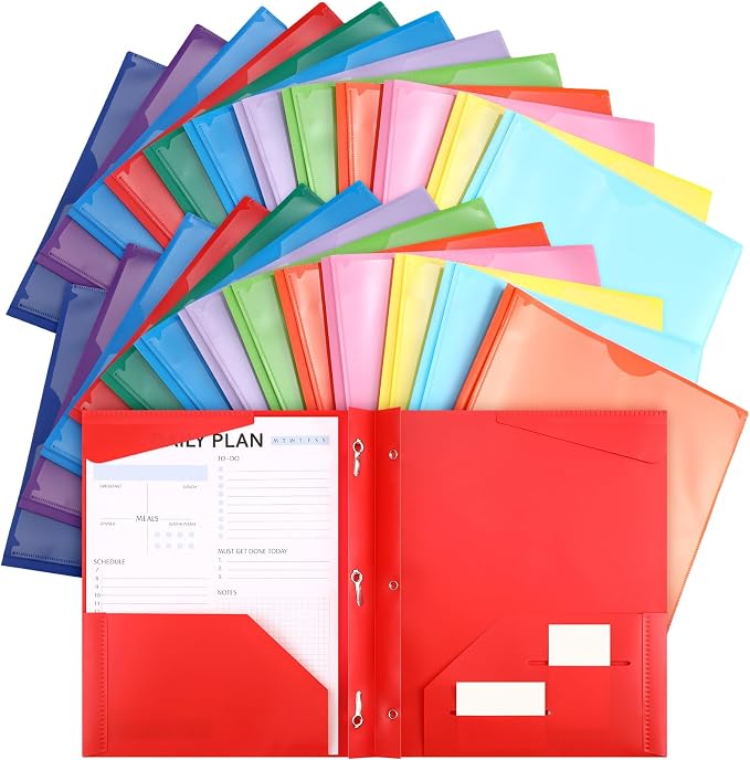 Cholemy 72 Pcs Plastic Folders with Clear Front Pocket Bulk Pocket Folders with Prongs Fasteners Letter Size School Folders Heavy Duty Pocket Folder with Card Slot for School Office(Assorted Colors) by Cholemy