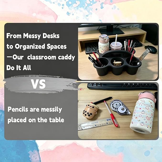 6 Pack Classroom Caddy Organizer with Handle Black Plastic Table Caddy 6 Compartments Storage Cup Holder for School Supplies Art Crafts Crayons Pencils Stackable Desk Caddy for Office Home - Image 5
