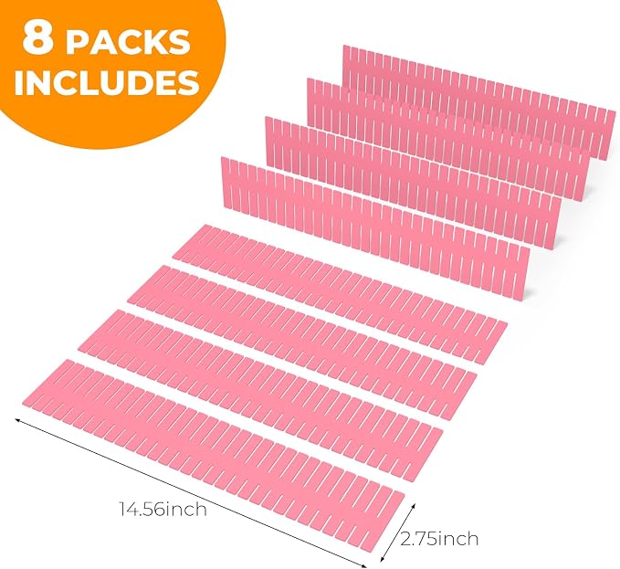 Adjustable Drawer Dividers, Cut to Fit Plastic Organizer Strips, 8-Pack | Plastic Drawer Dividers for Organizing Utensils Socks Underwear Makeup in Kitchen Bedroom Drawers Bins Fridge Compartments - Image 2