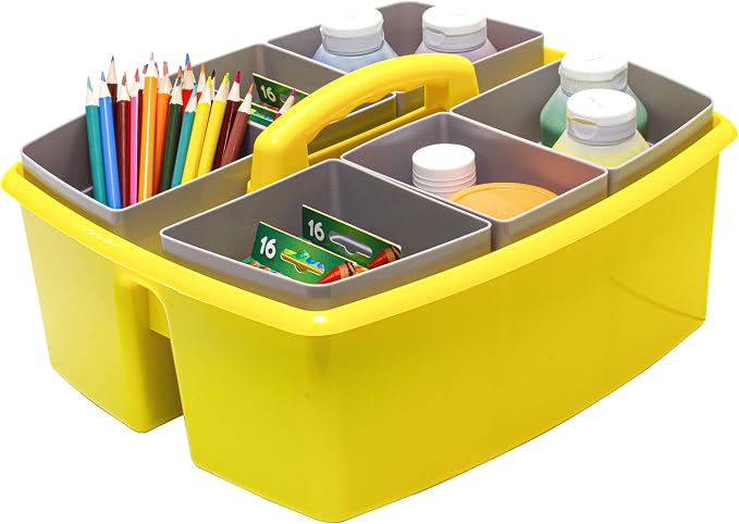 Storex Large Classroom Caddy with Cups, 13 x 11 x 6.575 Inches, Yellow, Case of 2 (00982A02C) - Image 5