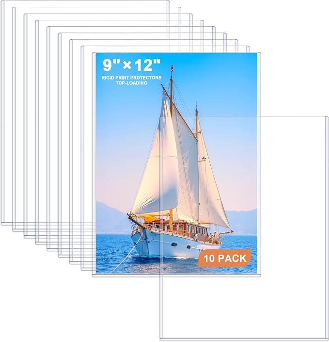 Ndsox 10 Pack 9" x 12" Rigid Print Protectors Clear Hard Plastic Sheet Protectors Top Loading for Photographs, Photo Papers, Posters, Prints, Birth Certificates, Heavy Duty No-Hole Rigid Photo Sleeves by NDSOX