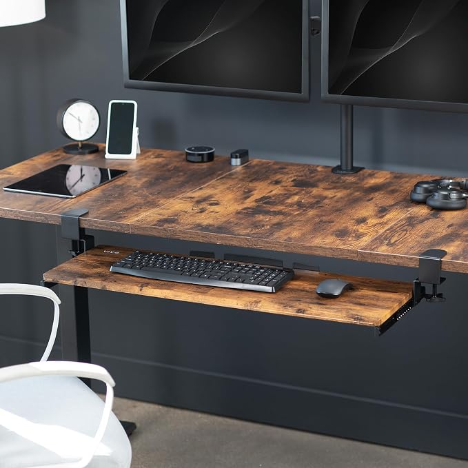 VIVO Vintage Brown Large 34 x 11 in Under Desk Keyboard Tray, MOUNT-KB15EN | Keyboard Tray for Typing, Slide Out Platform, Rustic, Extra Sturdy C-Clamp Mount System, Computer Drawer, Black Frame - Image 8