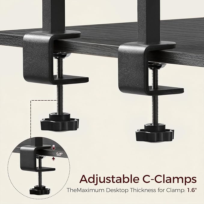 MAHANCRIS Clamp on Desk Shelf, 2 Tier Desk Storage Organizer, Desktop Bookshelf with Hooks and Divider, Desk Accessories for Study and Gaming Room, Black DSBK4501 - Image 4