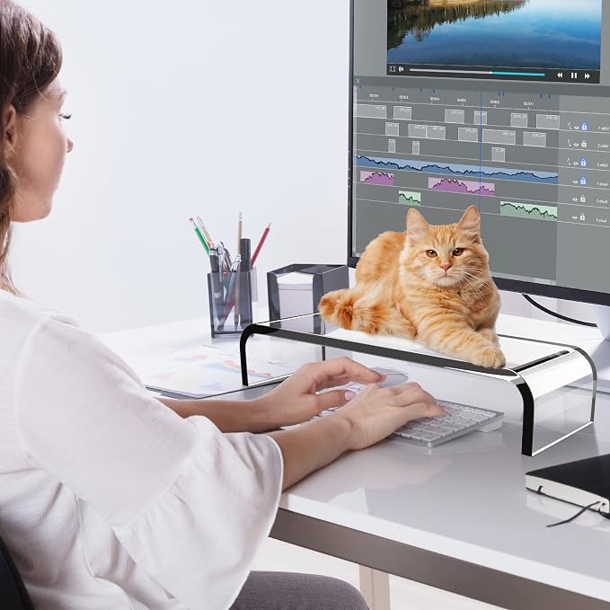 AboveTEK Acrylic Monitor Stand, Premium Large Monitor Riser 20 inch, Crystal Clear Acrylic Computer Stand Laptop Desk Stand for Home Office Printer TV Screen Keyboard Storage - Image 6