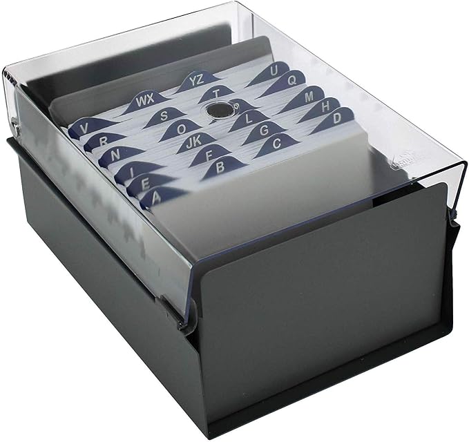 Acrimet 4 x 6 Card File Holder Organizer Box Metal Base Heavy Duty (AZ Index Cards and Divider Included) (Gray Color with Clear Crystal Plastic Lid Cover) | With A-Z Index & Non-Slip - Image 4