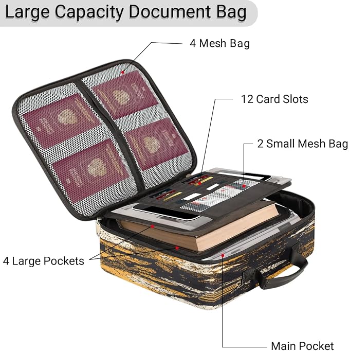 File Organizer Bees Flowers Theme Document Organizer with Handle Portable File Organizer Bag Home Travel Storage Bags for Files Laptop Certificates - Image 4