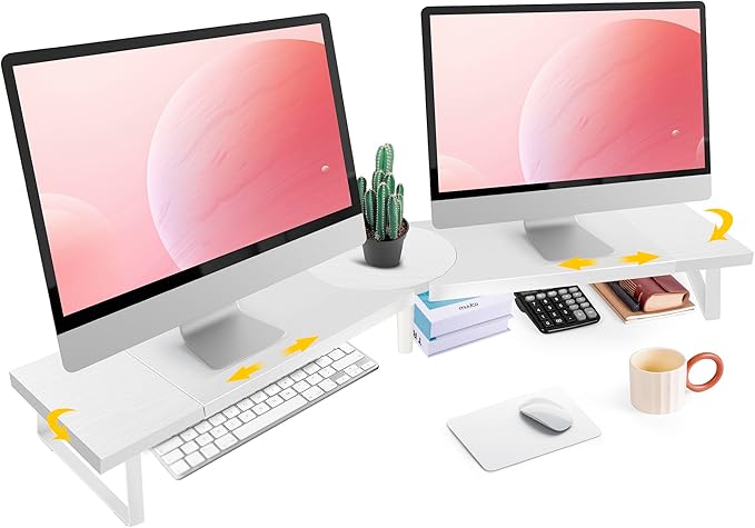 Across-Star Dual-Monitor Stand for Desk - Large Adjustable Length and Angle Riser for 2 Monitors, Double Computer Desktop Organizer, Shelf for TV, Laptop, Printer by Acorss-Star