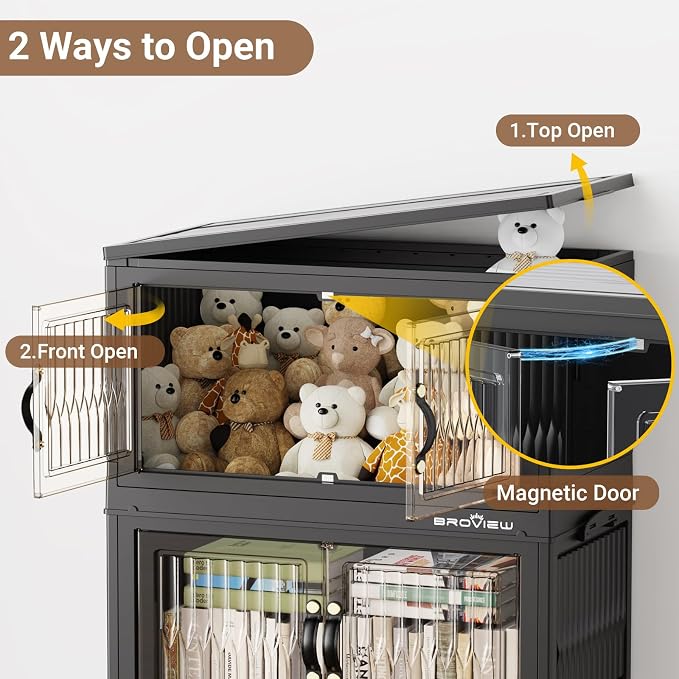 BROVIEW 300Qt Stackable Storage Bins with Lid, Extra Large Closet Organizer Collapsible Drawer Boxes with Wheels, Folding Plastic Cabinet Containers for Home Kitchen Room Organization, 5Pack Black - Image 6