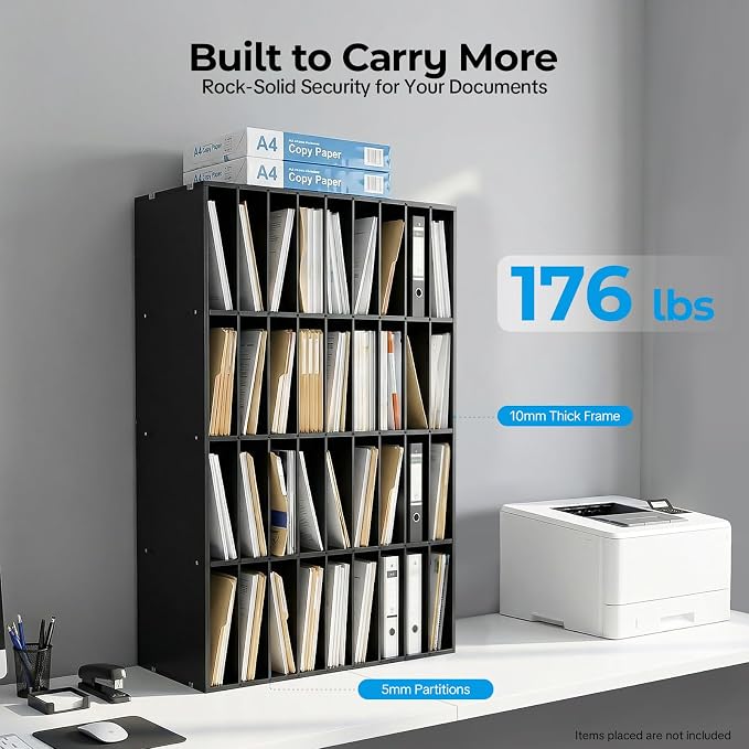 Desktop Literature Organizer, 36 Slots Compartment Adjustable File Sorter Mail Center Magazine Holder, Paper Storage Cabinet Classroom Keepers for Classroom, Office, School, Home Load, Black - Image 6