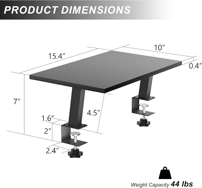 15-Inch Desktop Clamp-on Shelf & Monitor Riser, 2-in-1 Reversible Design – Fits Either Side of Desk, C-Clamp for Stability, Holds 44 lbs, for Gaming PC, Console & Office Setup - Image 2