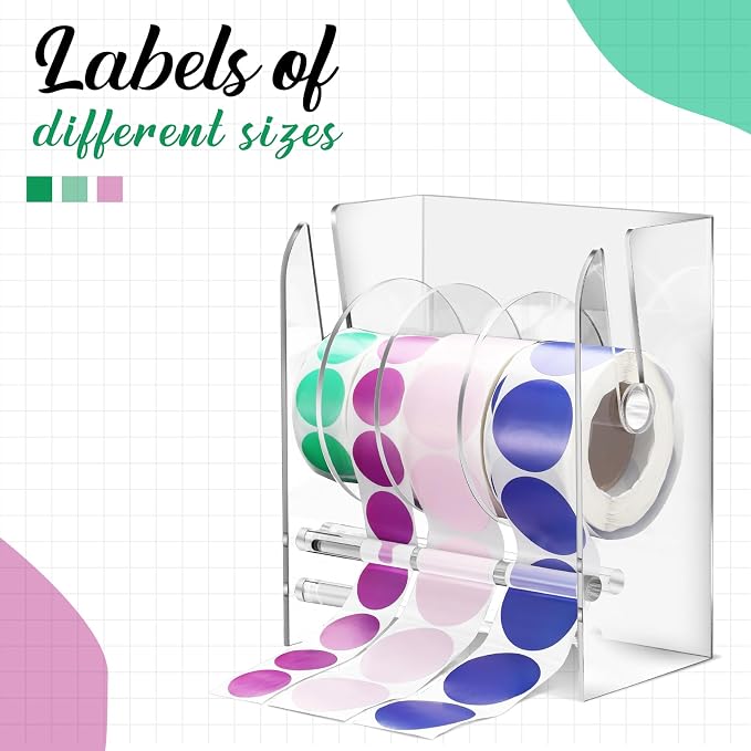 Qilery Adjustable Label Dispenser Acrylic Roll Sticker Dispenser Sticker Holder Organizer Label Stand for Holding Office Home Journal Business Use(4 Disks) - Image 5