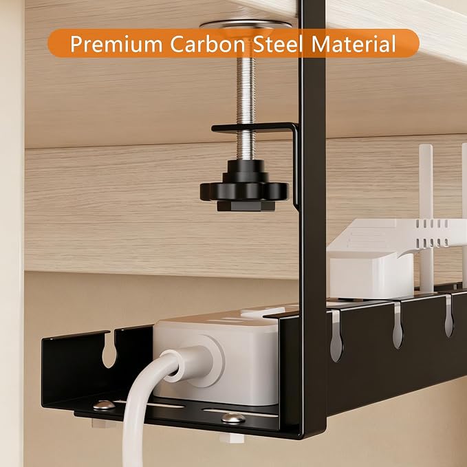 Under Desk Cable Tray, Clamp-On, 12-21.6in Expandable Metal Wire Organizer | drill-free quick installation, 22lbs load bearing, ventilated bottom, fits motorized standing desks, tidies messy wiring - Image 6