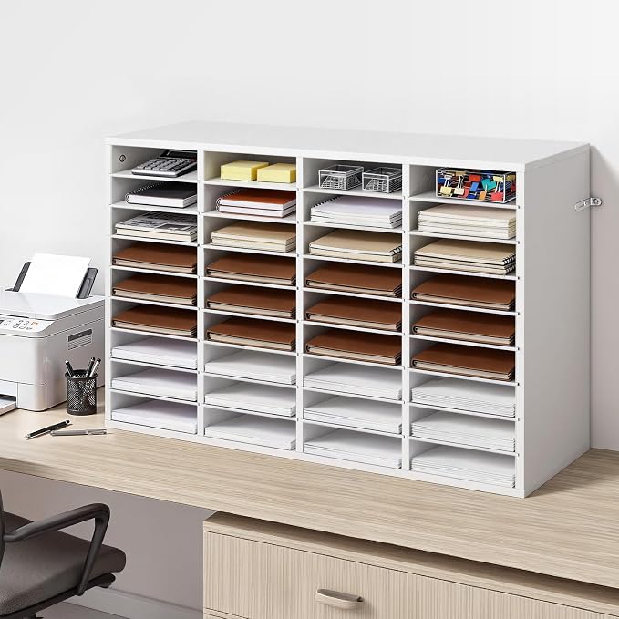 VEVOR Literature Organizer, 36 Compartments Office Mailbox with Detachable Shelves, Wooden Mailbox Sorter with Particle Board, Countertop Office Home Storage Organizer for File, Document, Paper, White - Image 8