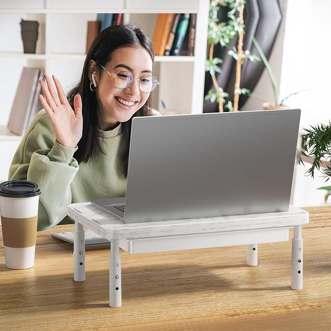 WALI Computer Monitor Stand with Storage, Monitor Riser 3 Height Adjustable | Laptop Riser with Airflow Vents, Desk Organizer for Computer, Printer, Notebook (PTT002-M), 1 Pack, Marble - Image 2