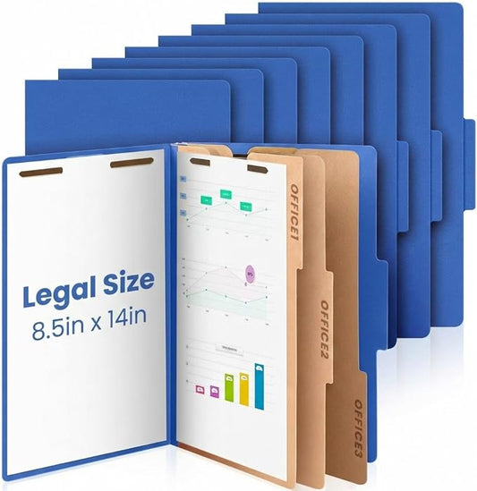 AmazingSpark 18 Pcs 3 Dividers Legal Size Classification Folders Bulk Pressboard File Folder with Expansion 2 Prongs Fastener Heavy Duty Office File Organizer for School Hospitals Home (Dark Blue) by Unknown