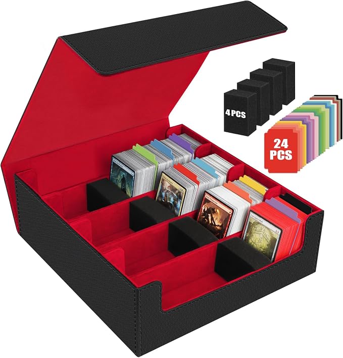 AOBOPLE 3200+ Trading Card Storage Box with Magnetic Closure, PU Leather | 4-Row Card Box,24 Dividers + 4 Foam Supports,Card Organizer For MTG TCG Magic Sports Cards,Gift For Collectors by AOBOPLE