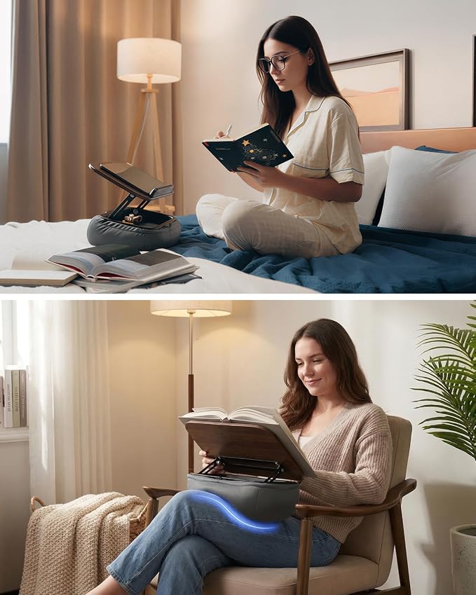 Viozon Lap Book Pillow Stand with Storage, Adjustable Beanbag Reading Pillow with Dark Wood Panel, Multi-Angle Book Holder for Hands-Free Reading in Bed or Sofa,Book Lover Essential,Soft Cushion - Image 2