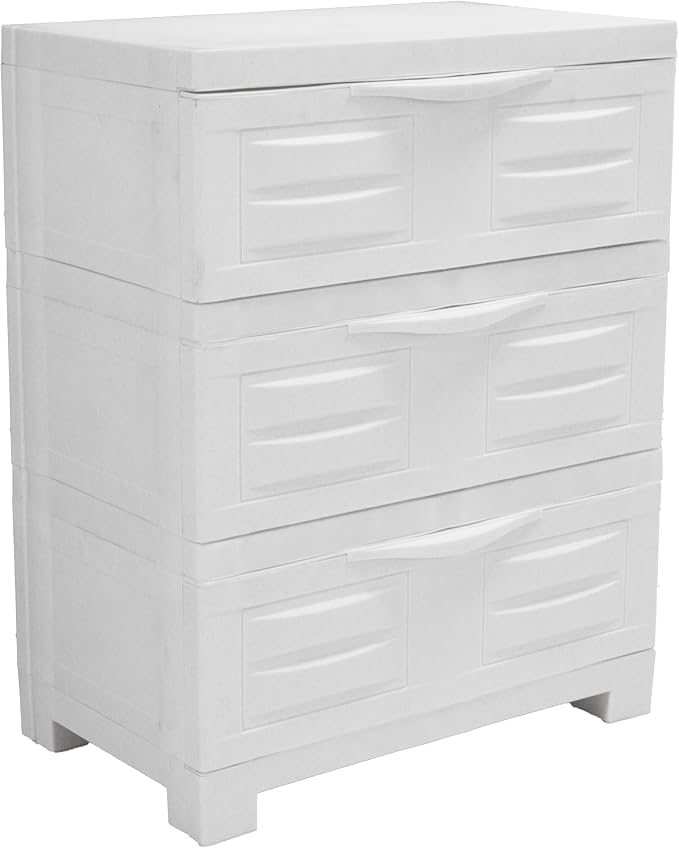 Sunnydaze 29.5" 3-Tier Heavy Duty Garage Storage Drawers, Speckled White | Easy-Clean Plastic Storage Cabinet with Drawers, Includes Anti-Tip Kit, Fully Assembled for Garage, Laundry Room, Office by SunnydazeDecor