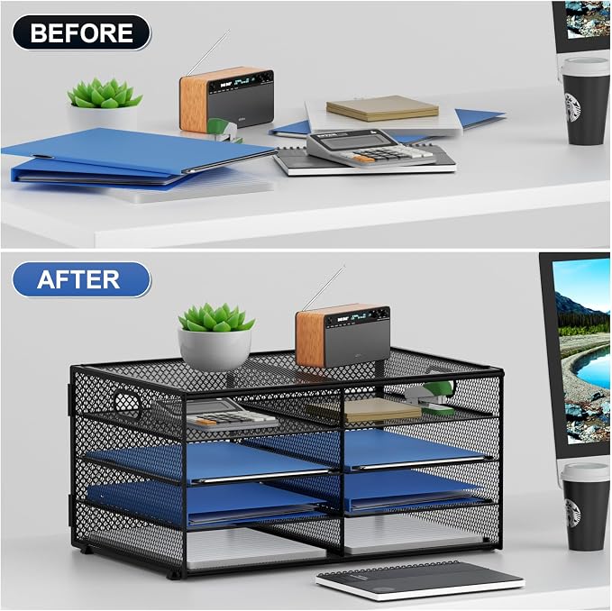 Lavatino 8 Compartments Paper Organizer for Desk, Mesh Literature Organizer, Mail File Sorter Tray with Handle, Desktop Mailbox for Office Classroom Home, Black - Image 4